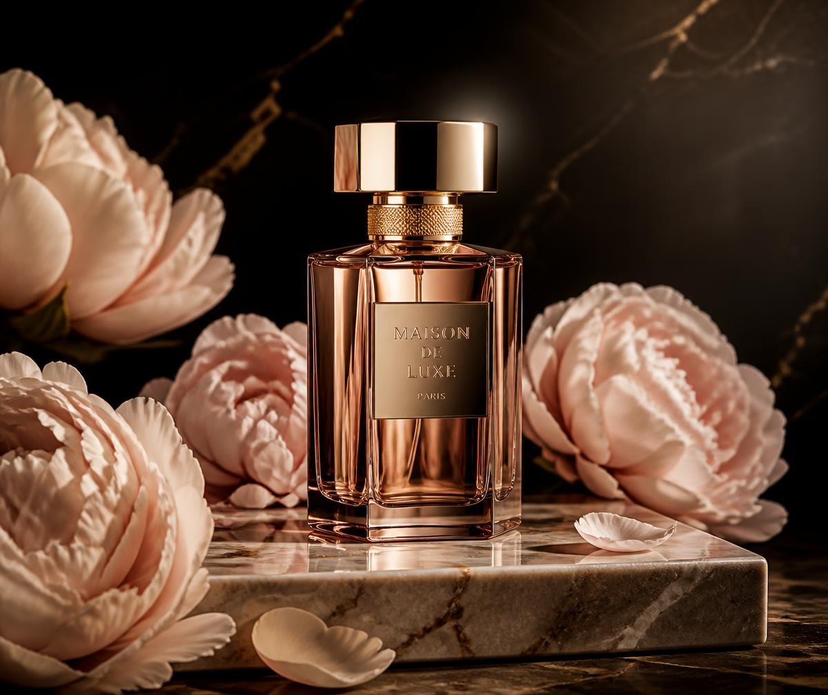 Signature luxury perfume bottle with florals